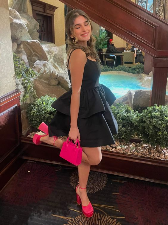 A-line Black Homecoming Dress,Short Party Dress Y2069