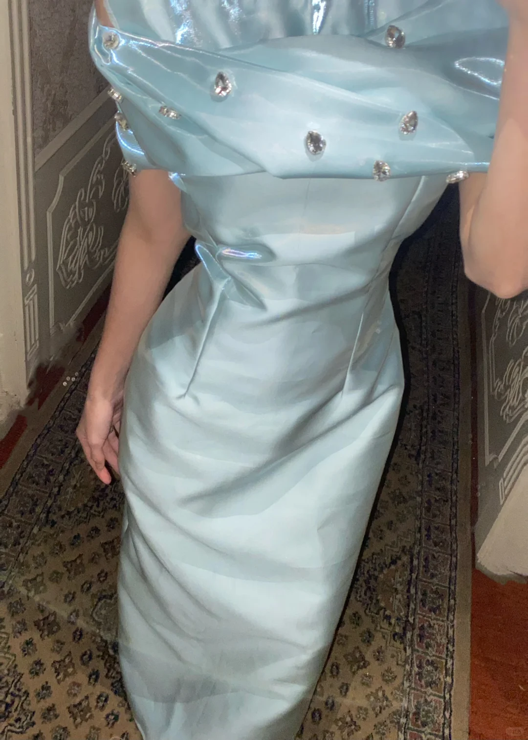 Gorgeous Blue Satin Beaded Mermaid Long Party Dress Formal Guest Dress SP300