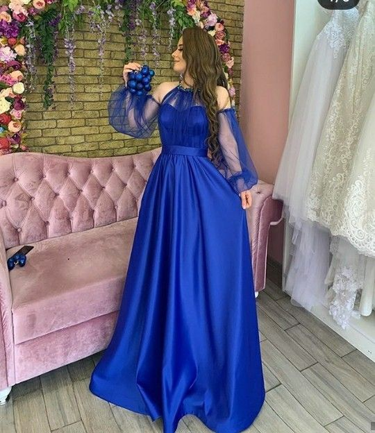 Blue A-line Prom Dresses Elegant Long Formal Dress Y5562