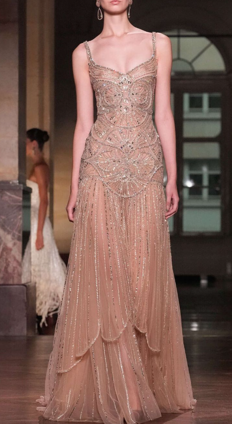 Gorgeous Spaghetti Straps Champagne Tulle Sequin Beaded Mermaid Long Party Dress Formal Prom Dress SP220