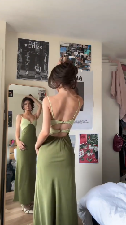 Vintage Sage Green Spaghetti Straps Satin Long Evening Dress Formal Wedding Guest Dress SP342