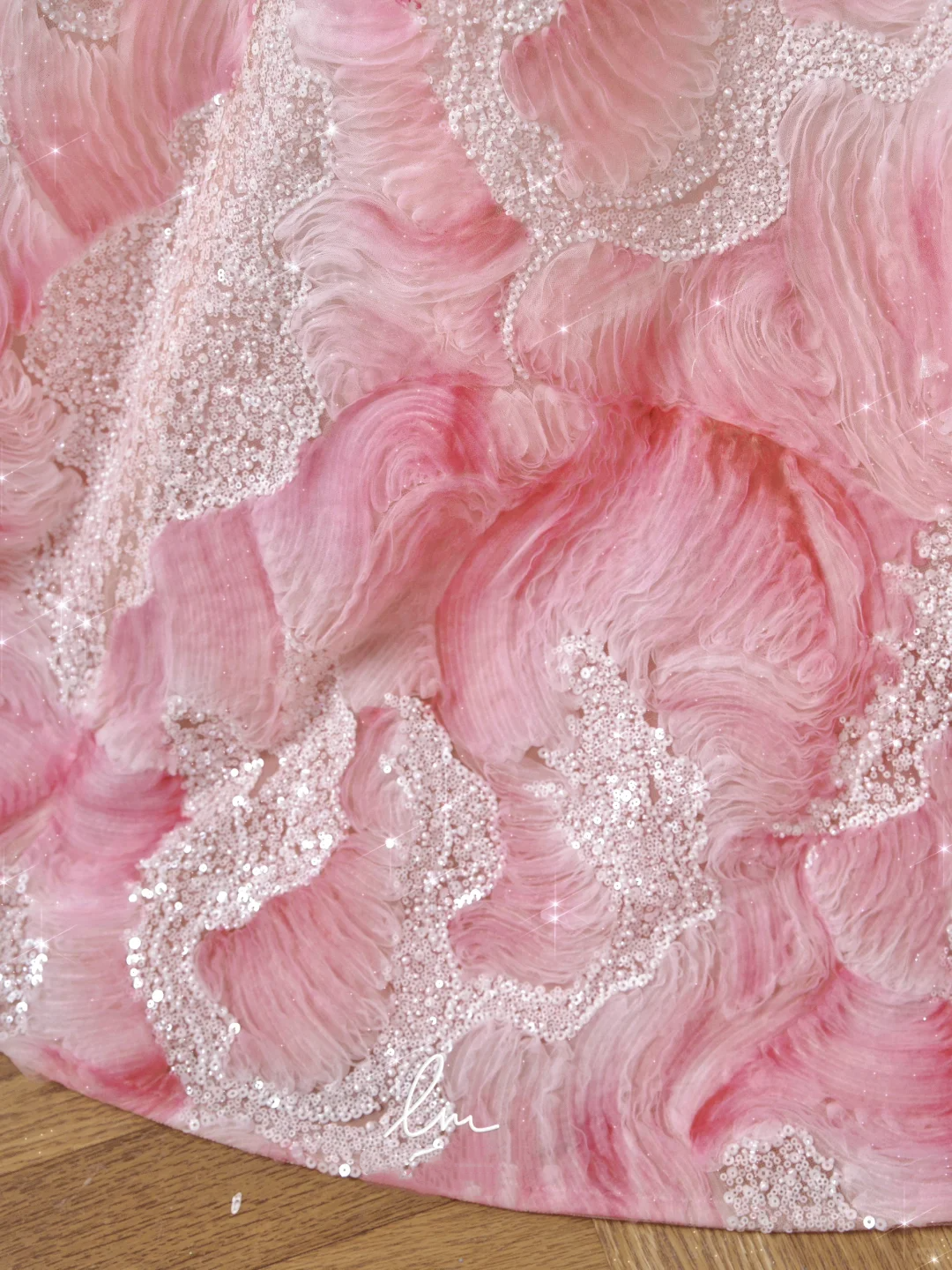 Dream Pink Strapless Satin Print Sequins Prom Dress,Princess Birthday Ball Gown Y8604