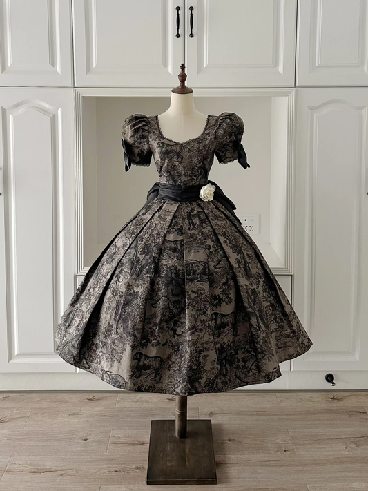 Unique Satin Print Floral Midi A Line Birthday Outfits Formal Homecoming Dress Y9220