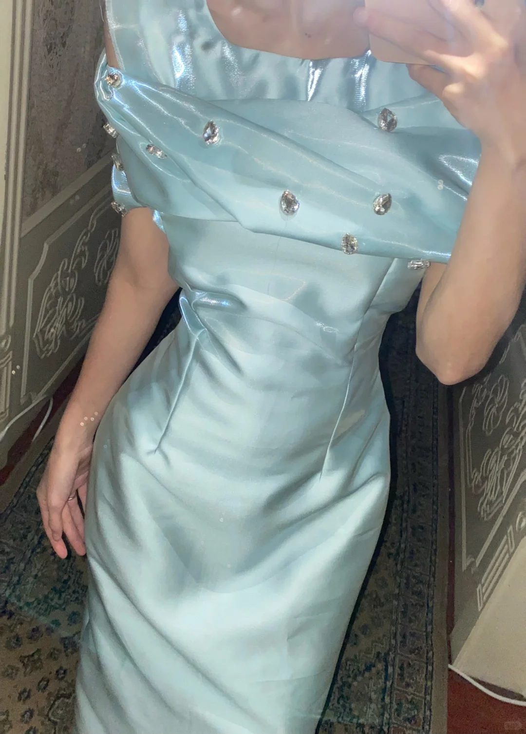 Gorgeous Blue Satin Beaded Mermaid Long Party Dress Formal Guest Dress SP300