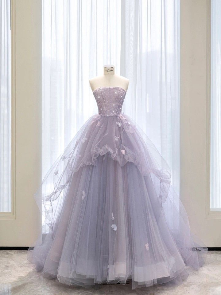 Strapless A-line Tulle Princess Dress,Chic Tulle Ball Gown Y4498