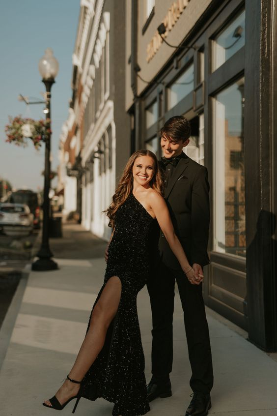 Glitter Black Sequins Prom Dress With Split Y5743
