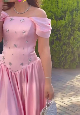 Elegant Pink SAtin Beaded A Line Long Party Dress Formal Bridesmaid Dress Y9661