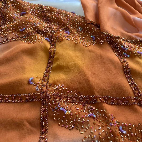 Vintage Spaghetti Straps Orange Chiffon Beaded Long Prom Dress Birthday Party Gowns Y9726
