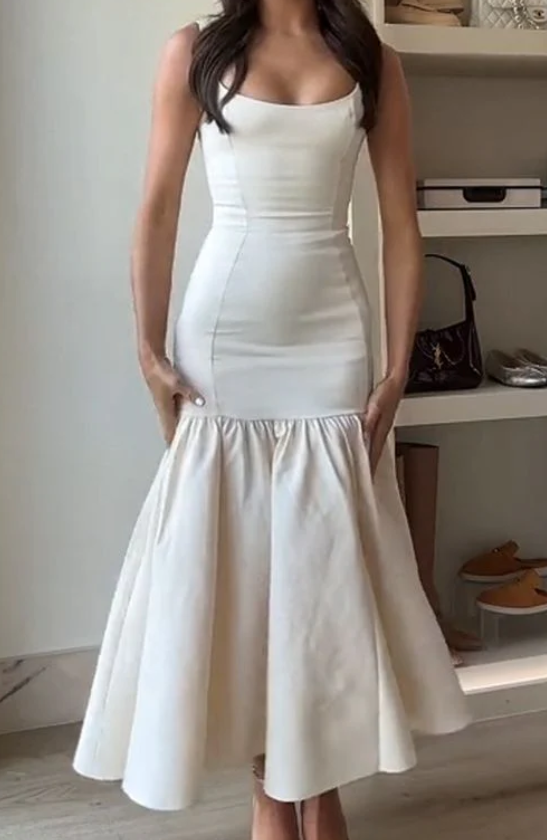 Pretty Ivory Mermaid Party Dress Long Satin Prom Evening Dress Y8014