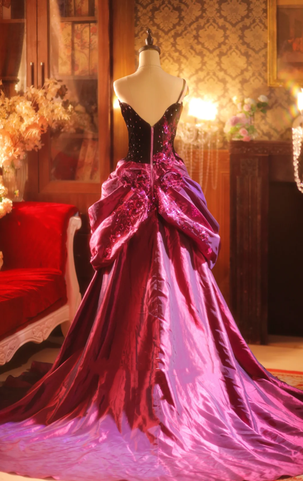 Gorgeous Hot Pink One Shoulder Satin Sequin Beaded Long Evening Dress Prom Gown SP324