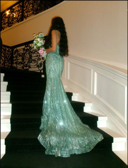 Glitter Green Spaghetti Straps Tulle Sequin Mermaid Long Prom Dress Birthday Party Gown SP863