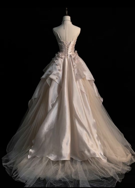 Generous Pink Strapless A-line Tulle Evening Dress,Glam Dress Y6761
