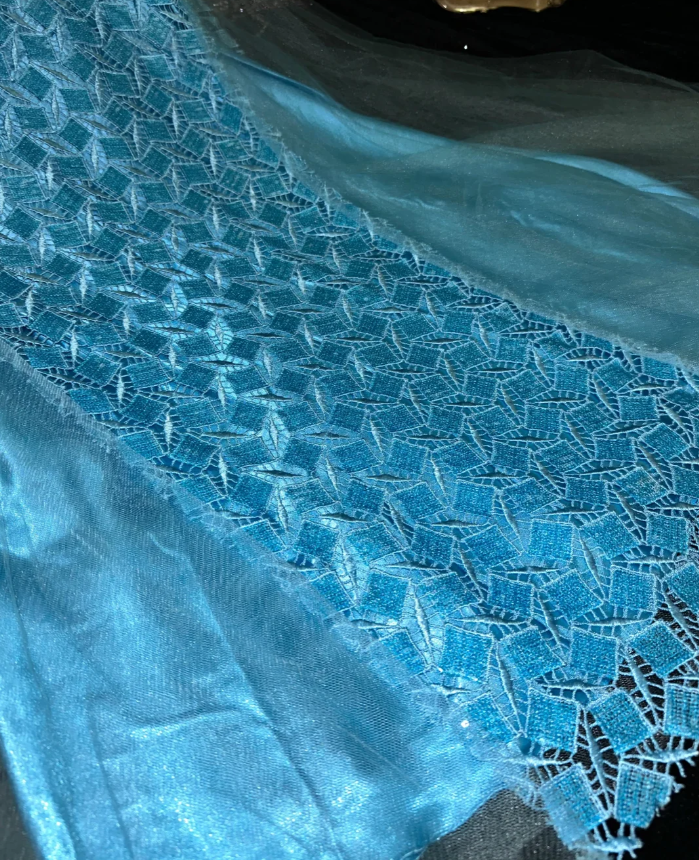 Chic Blue Strapless Lace Tulle Beaded Mermaid Long Evening Dress Prom Gown SP728