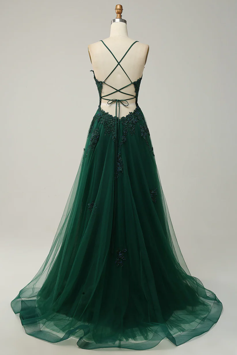 A Line Emerald Green Long Prom Dress For Teens Y4541