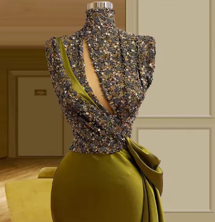 High neck vintage evening dresses long sparkly vintage elegant evening gowns Y390