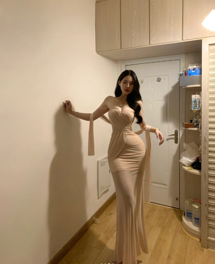 Sexy Strapless Chiffon Mermaid Long Party Gown Formal Guest Dress With Ribbon SP290