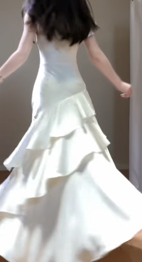 Elegant Off The Shoulder White Satin Ruffles Mermaid Party Dress Long Wedding Guest Dress SP422