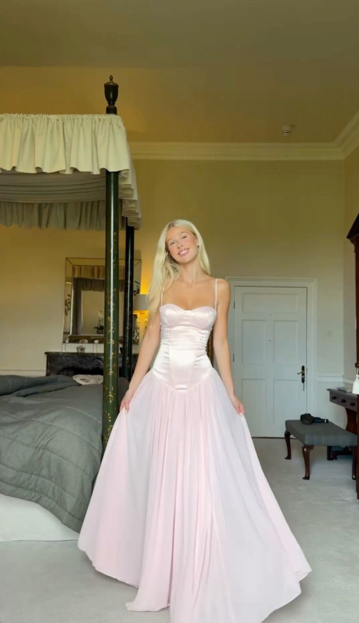 Classy Spaghetti Straps Pink Satin Chiffon Long Prom Dress Formal Bridesmaid Dress SP516