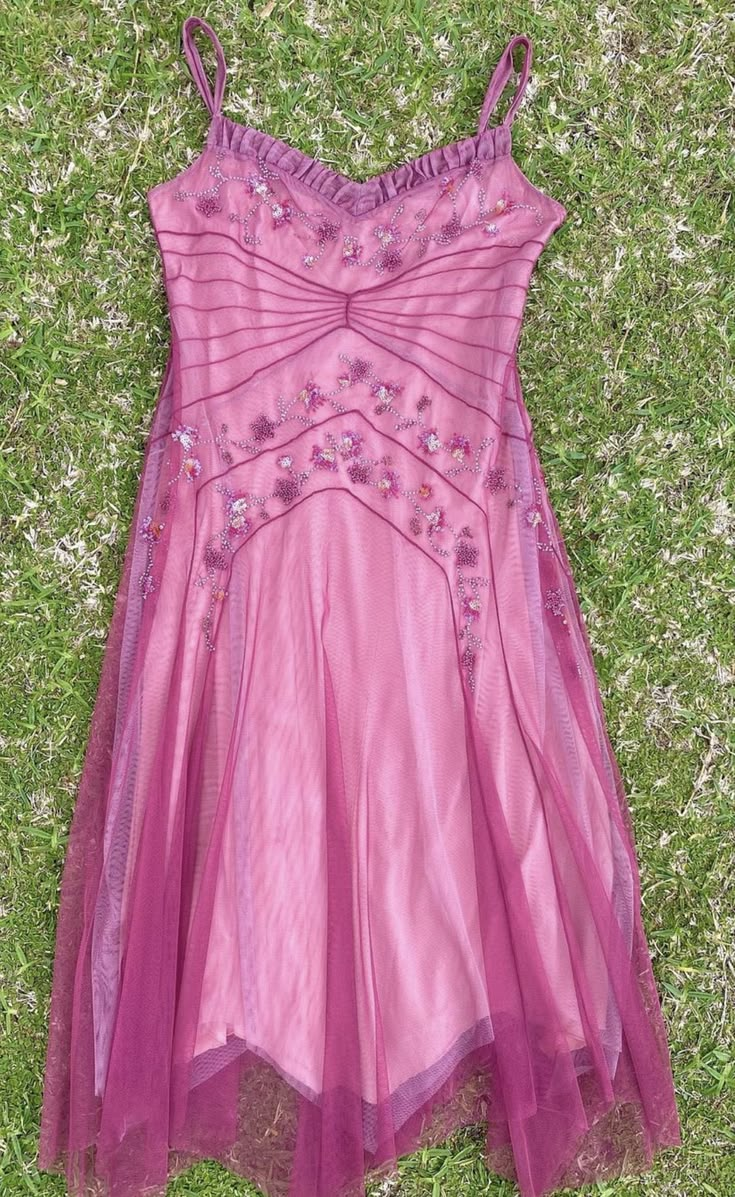 Pretty Spaghetti Straps Pink Tulle Beaded Mid-Length A Line Birthday Prom Dress Evening Gowns SP2105