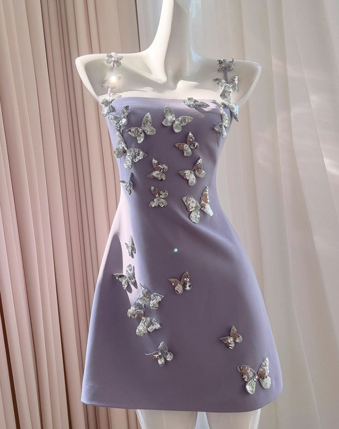 3D Sequins Butterfly Purple Short Homecoming Dress Sweet 20th Birthday Dress Y9617
