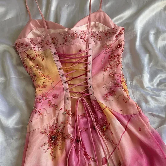 Classy Pink Chiffon Beaded Long Prom Gown Formal Evening Dress Y9742