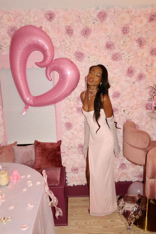 Dream Pink Tulle Sequins Slit Sheath Evening Dress Prom Dress With Gloves Y8324