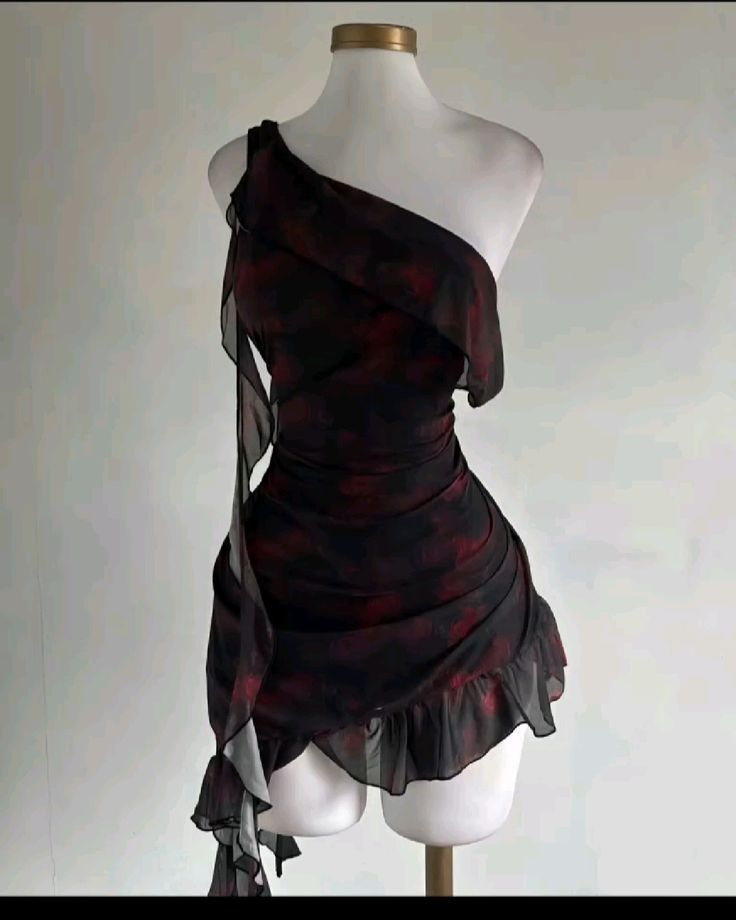 Vintage One Shoulder Chiffon Printed Floral Ruffles Sheath Cocktail Dress Short Graduation Homecoming Dress Y9503