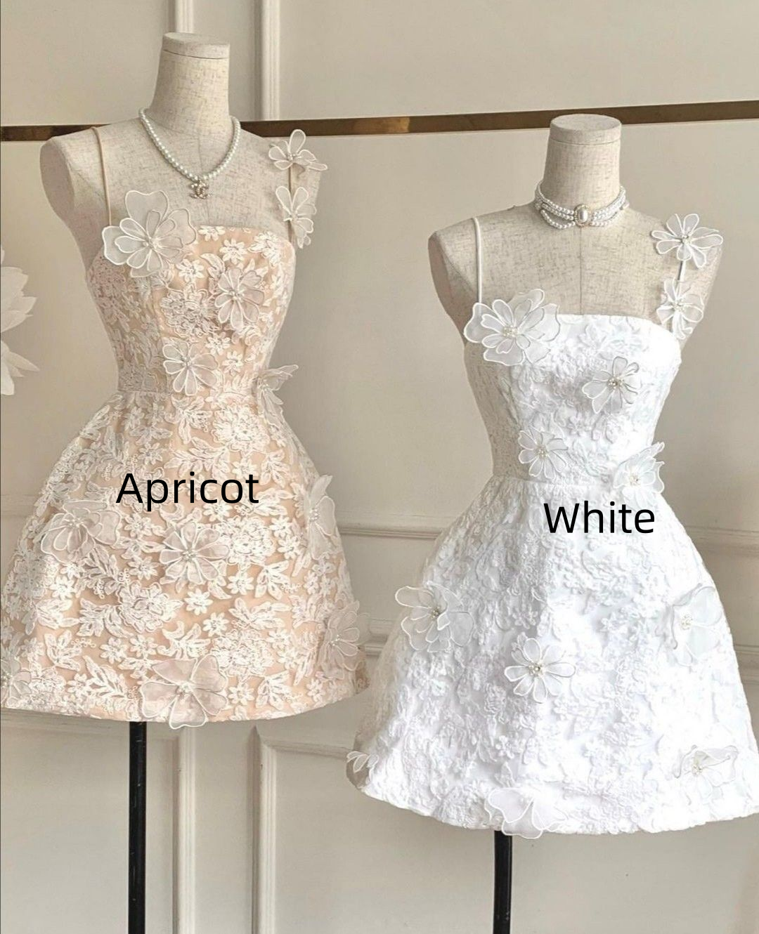 Pretty White Spaghetti Straps Lace A Line Short Homecoming Dress Birthday Outfits With Flowers SP202