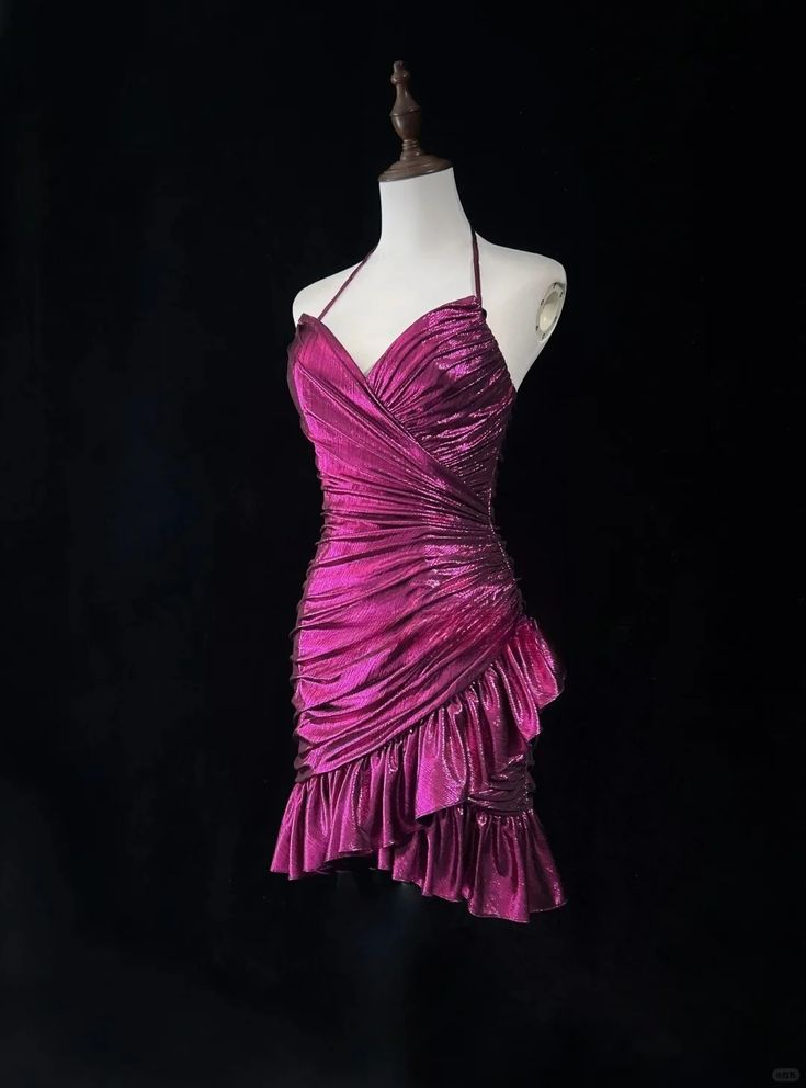 Vintage Halter Satin Pleated Mini Cocktail Dress Graduation Homecoming Dress Y9122