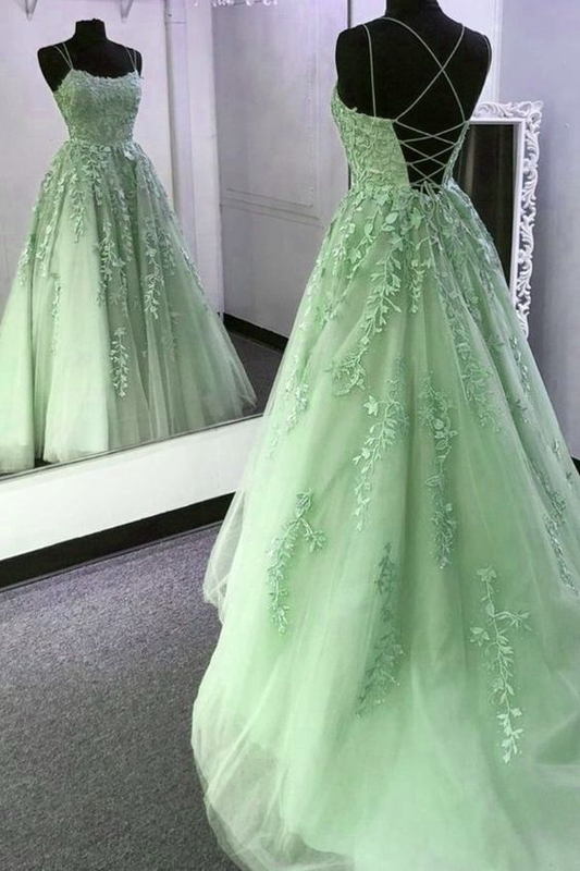 Women's Lace Tulle Prom Dress,Lace-up Back Prom Gown,Graduation Dress Y2355