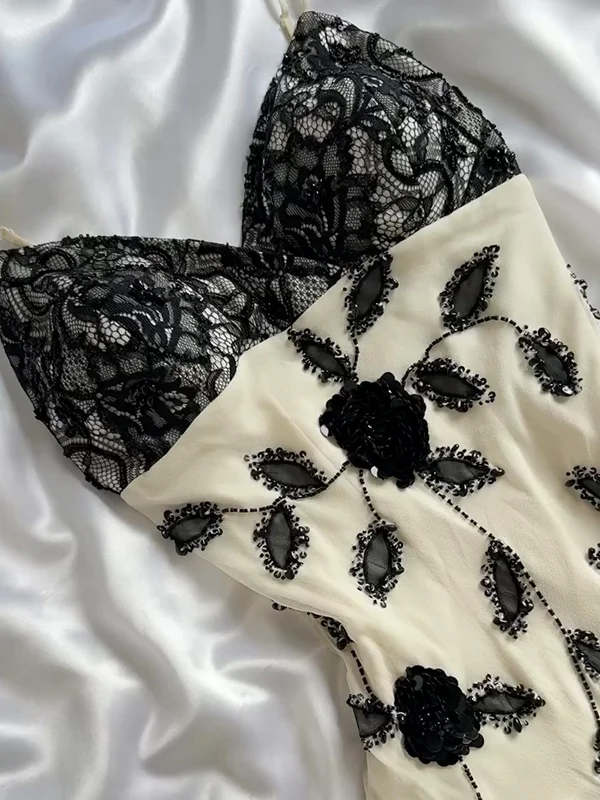 Pretty Ivory Chiffon Lace Beaded Prom Dress,Mermaid Long Evening Dress Y8305