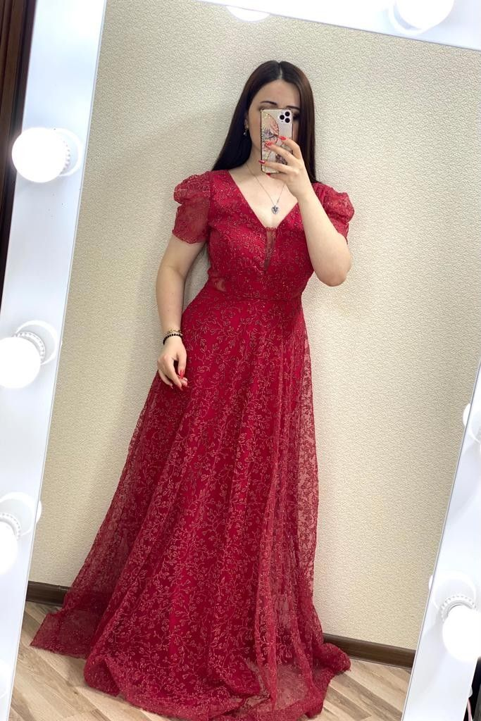 Elegant A-line V Neck Long Evening Dress Y5702