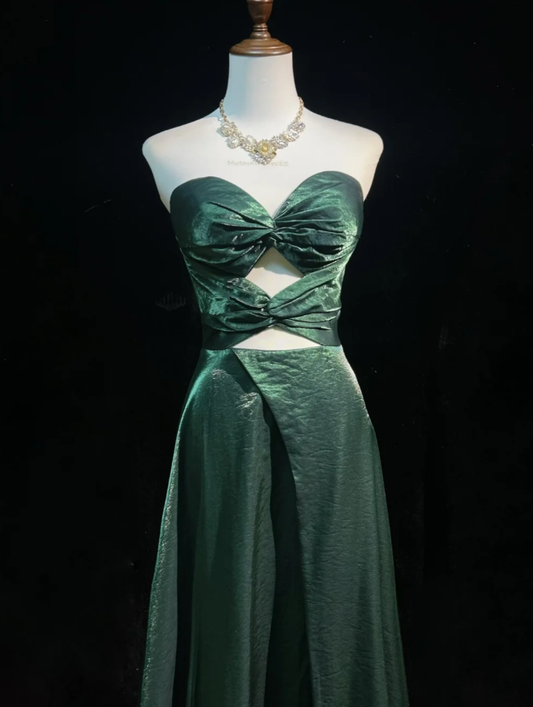 Vintage Sweetheart Neck Dark Green Satin Mermaid Party Dress Long Wedding Guest Dress SP1858
