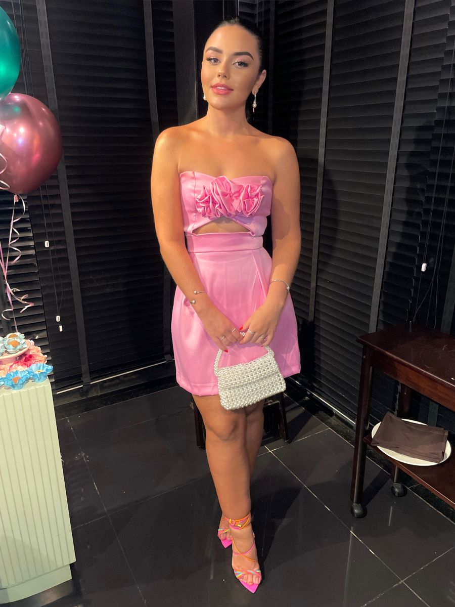 Strapless Pink Homecoming Dress,Chic Pink Party Dress Y2138