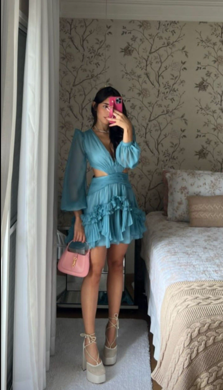 Classy Blue Chiffon Pleated V Neck Short Formal Homecoming Dress Cocktail Dress Y9270