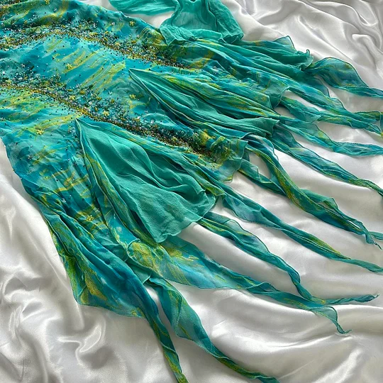 Unique Green Chiffon Beaded Ruffles Long Birthday Party Dress Prom Dress Y9741