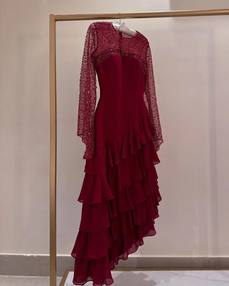 Elegant Sequins Chiffon Multi-Layered Prom Dress Formal Party Evening Dress Y7736