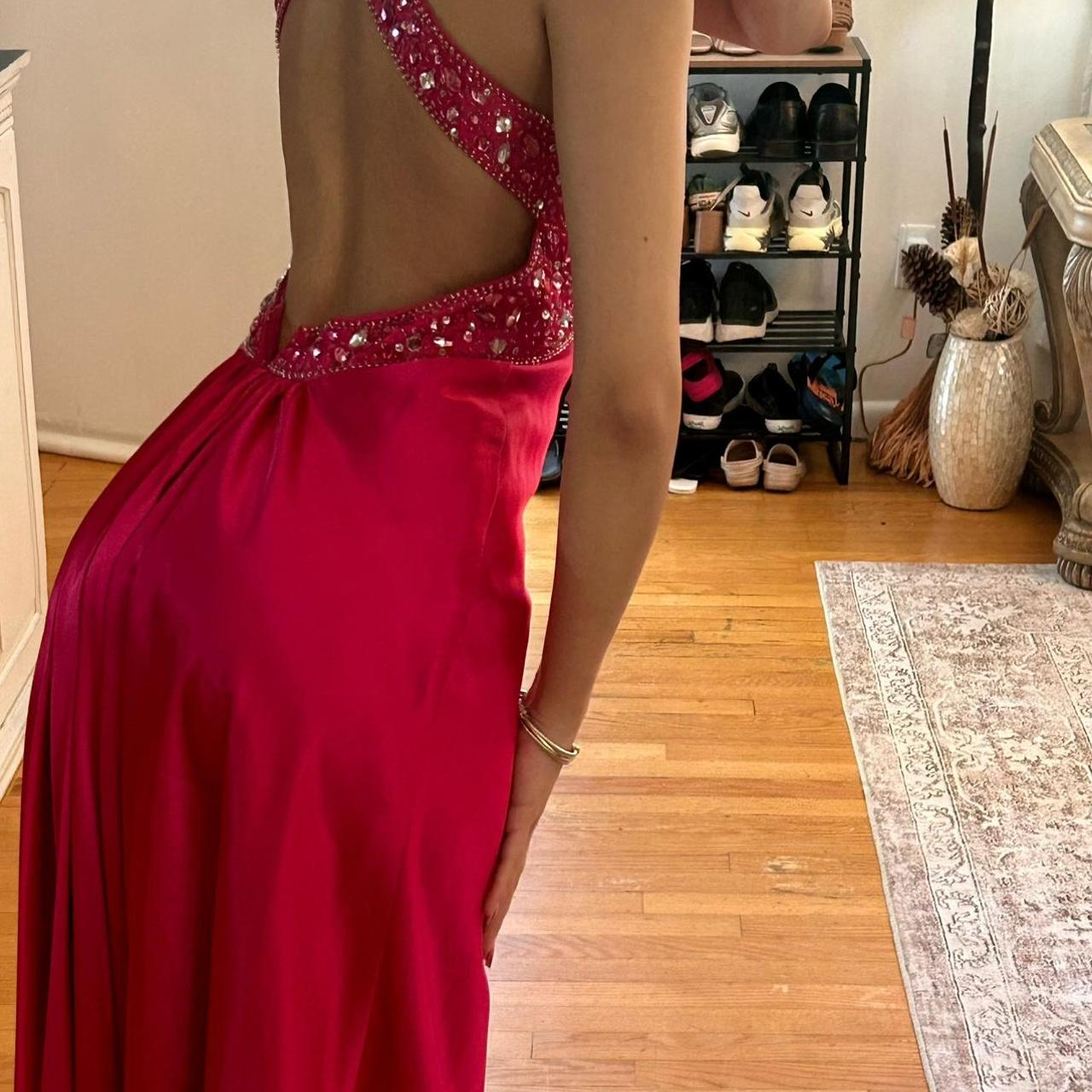 Classy Halter Hot Pink Satin Beaded Long Party Gown Formal Guest Dress SP306