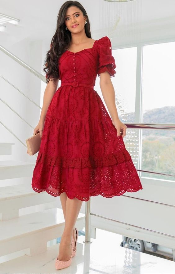 Vintage A-line Midi-length Prom Dress,Wedding Guest Dress Y5489