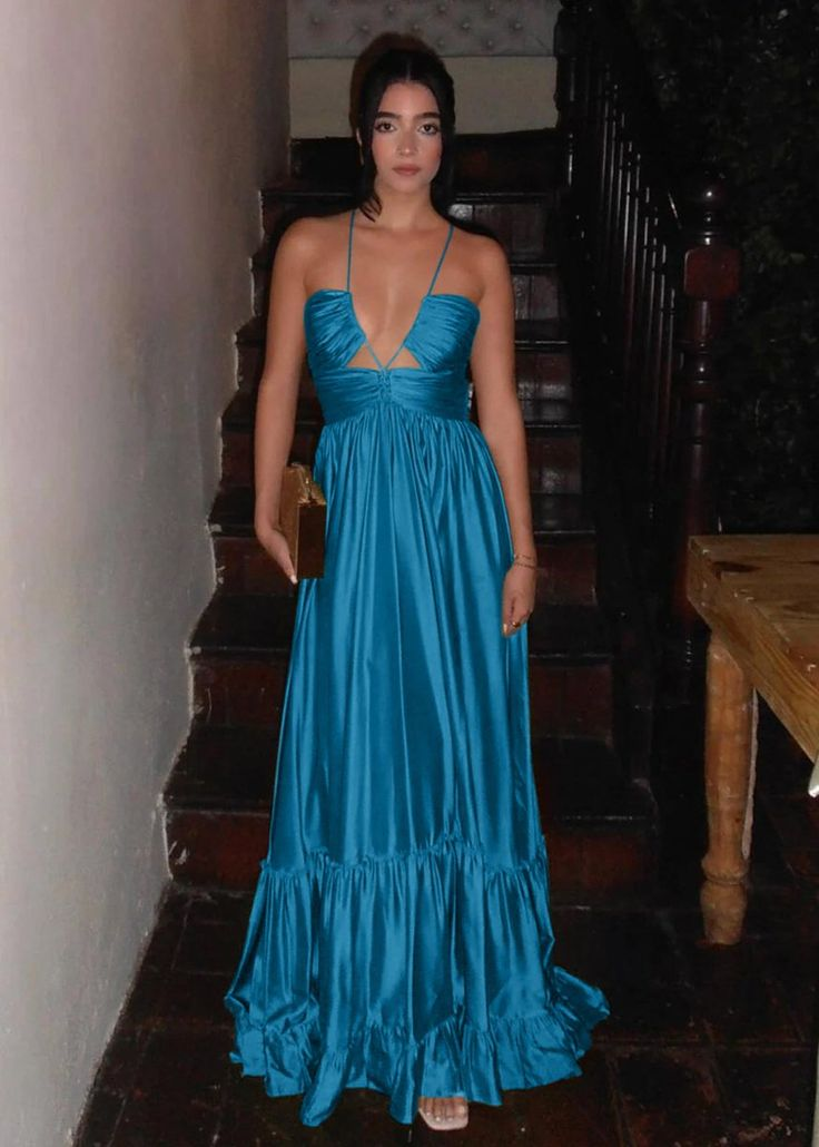 Sexy Ruched A Line Halter Sleeveless Long Prom Dress Chartreuse Evening Dress Y8810