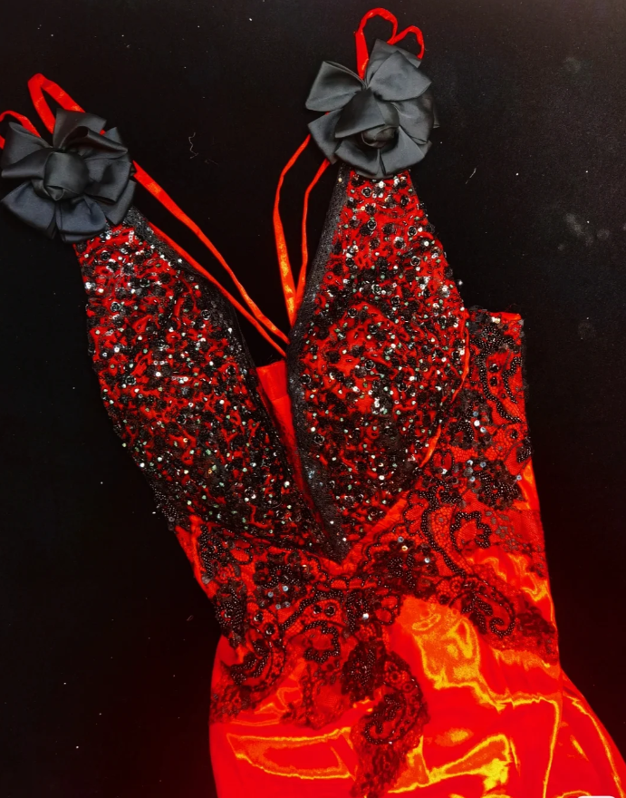 Retro Red Sleeveless Satin Lace Beaded Mermaid Prom Dress Evening Gown SP608