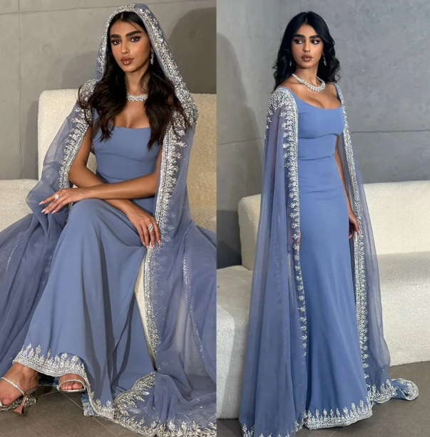 Sparkly Sequin Evening Dresses for Arabic Women Cape Floor Length Mermaid Prom Party Wedding Special Events Dresses Y4817