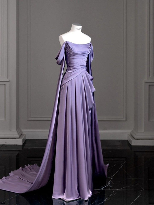 Modest Purple Satin Long Prom Dress,Purple Evening Dress Y2589