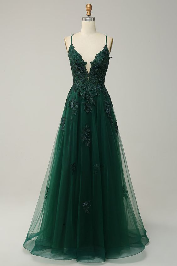 A Line Emerald Green Long Prom Dress For Teens Y4541