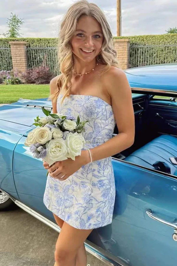 Blue Strapless Short Homecoming Dress,Summer Outfit Dress Y1517