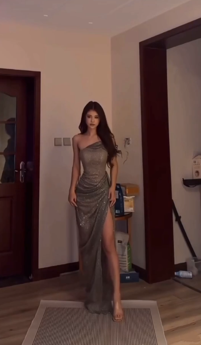 Sexy One Shoulder Sequin High Side Slit Long Prom Dress Formal Evening Dress SP239