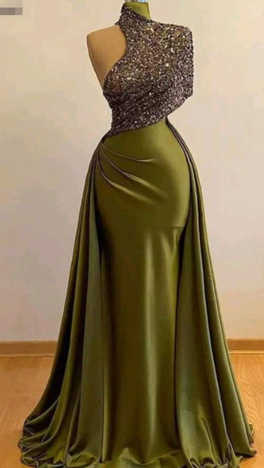 High neck vintage evening dresses long sparkly vintage elegant evening gowns Y390