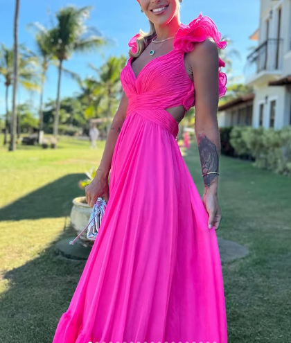 Chiffon A Line Ruffle Prom Dresses for Women V Neck Long Bridesmaid Dresses Backless Formal Evening Gowns Y3043