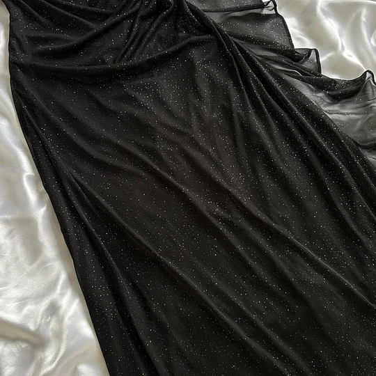 Elegant Black Chiffon Sequin Long Prom Dress Birthday Party Dress Y9738