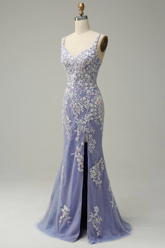Stunning Mermaid V Neck Long Prom Dress with Appliques Beading Y4427